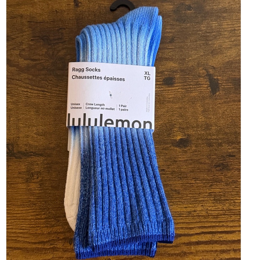 Lululemon Ragg Socks Crew Length Blue Ombre White Unisex XL new